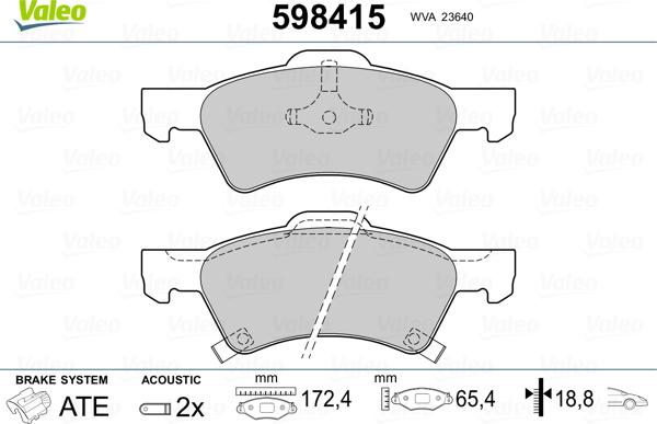 Valeo 598415 - Kit pastiglie freno, Freno a disco autozon.pro