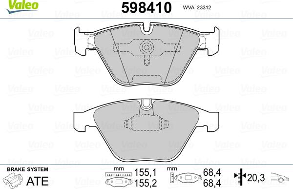 Valeo 598410 - Kit pastiglie freno, Freno a disco autozon.pro