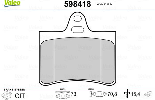 Valeo 598418 - Kit pastiglie freno, Freno a disco autozon.pro