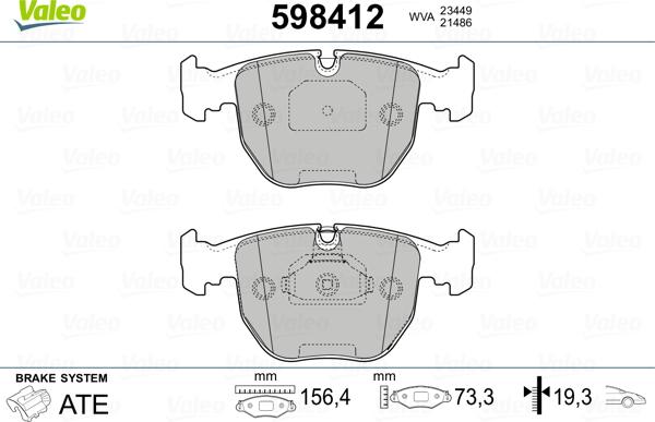 Valeo 598412 - Kit pastiglie freno, Freno a disco autozon.pro