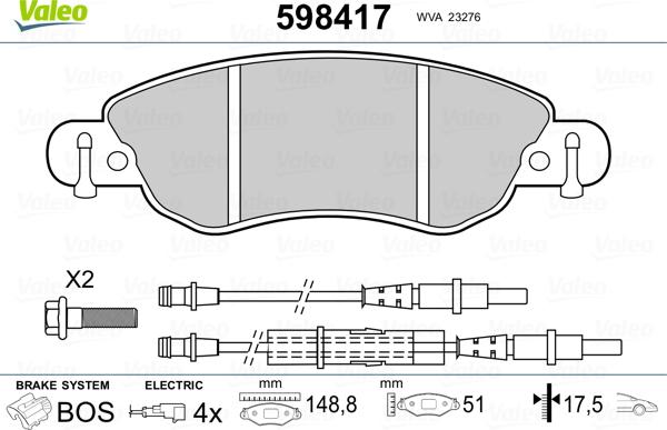 Valeo 598417 - Kit pastiglie freno, Freno a disco autozon.pro