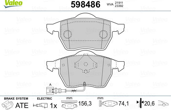 Valeo 598486 - Kit pastiglie freno, Freno a disco autozon.pro