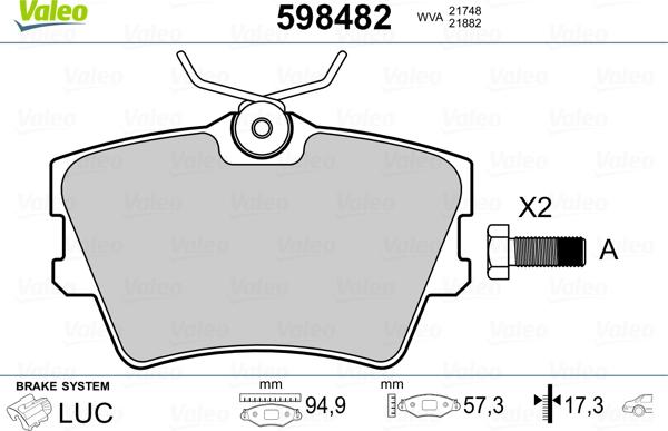 Valeo 598482 - Kit pastiglie freno, Freno a disco autozon.pro