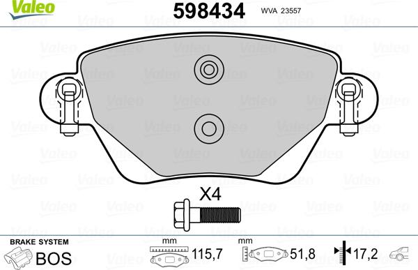 Valeo 598434 - Kit pastiglie freno, Freno a disco autozon.pro