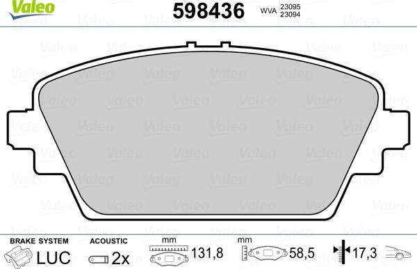 Valeo 598436 - Kit pastiglie freno, Freno a disco autozon.pro