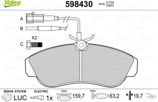 Valeo 598430 - Kit pastiglie freno, Freno a disco autozon.pro