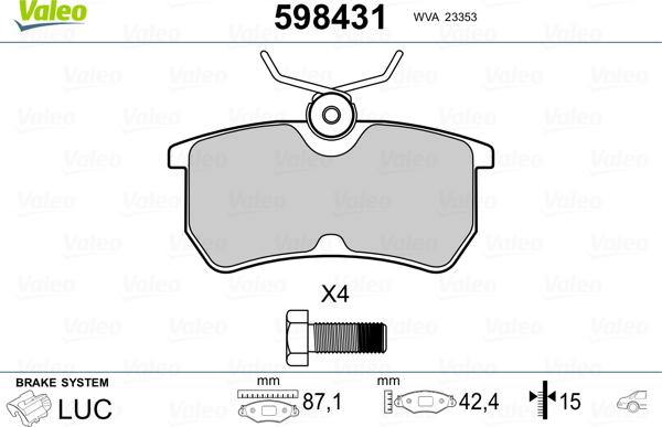 Valeo 598431 - Kit pastiglie freno, Freno a disco autozon.pro