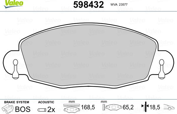 Valeo 598432 - Kit pastiglie freno, Freno a disco autozon.pro