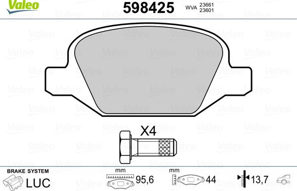 Valeo 598425 - Kit pastiglie freno, Freno a disco autozon.pro