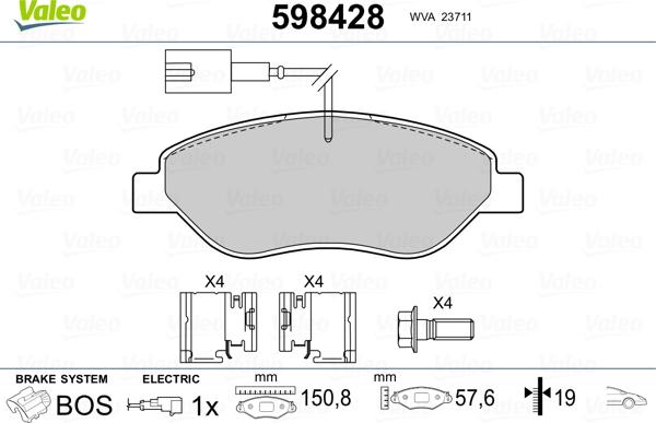 Valeo 598428 - Kit pastiglie freno, Freno a disco autozon.pro