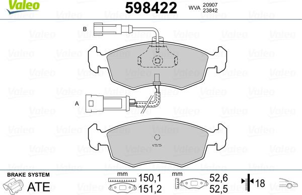 Valeo 598422 - Kit pastiglie freno, Freno a disco autozon.pro