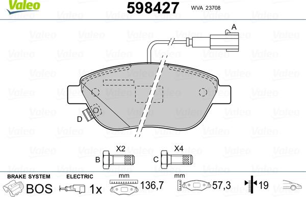 Valeo 598427 - Kit pastiglie freno, Freno a disco autozon.pro