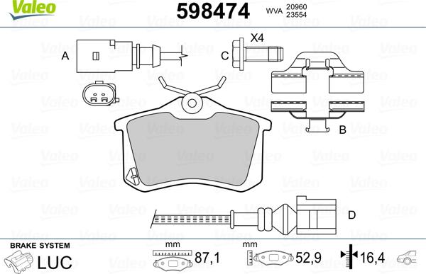 Valeo 598474 - Kit pastiglie freno, Freno a disco autozon.pro