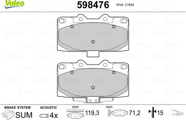 Valeo 598476 - Kit pastiglie freno, Freno a disco autozon.pro