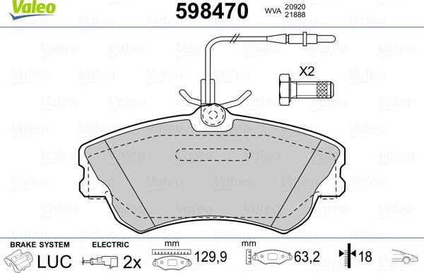 Valeo 598470 - Kit pastiglie freno, Freno a disco autozon.pro