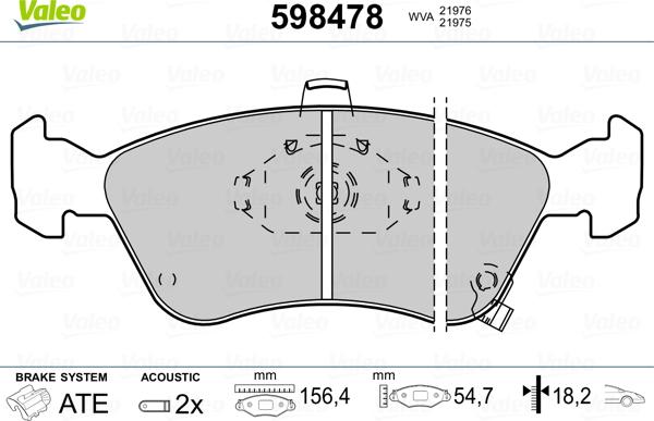 Valeo 598478 - Kit pastiglie freno, Freno a disco autozon.pro