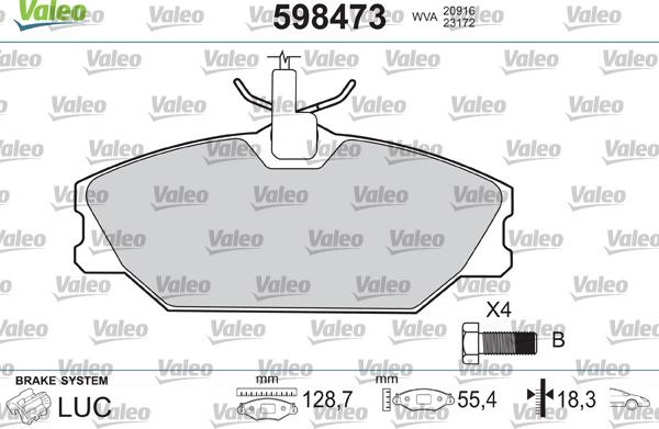 Valeo 598473 - Kit pastiglie freno, Freno a disco autozon.pro