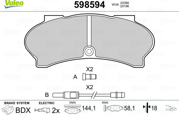 Valeo 598594 - Kit pastiglie freno, Freno a disco autozon.pro