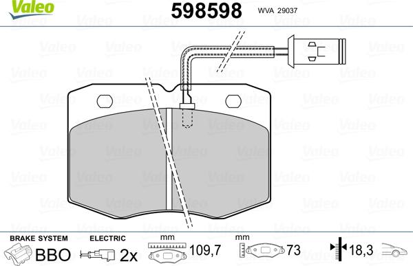 Valeo 598598 - Kit pastiglie freno, Freno a disco autozon.pro