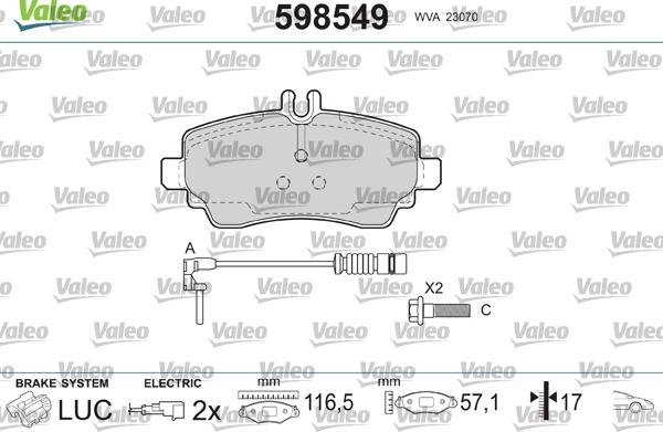 Valeo 598549 - Kit pastiglie freno, Freno a disco autozon.pro