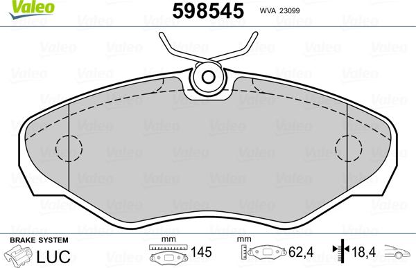 Valeo 598545 - Kit pastiglie freno, Freno a disco autozon.pro