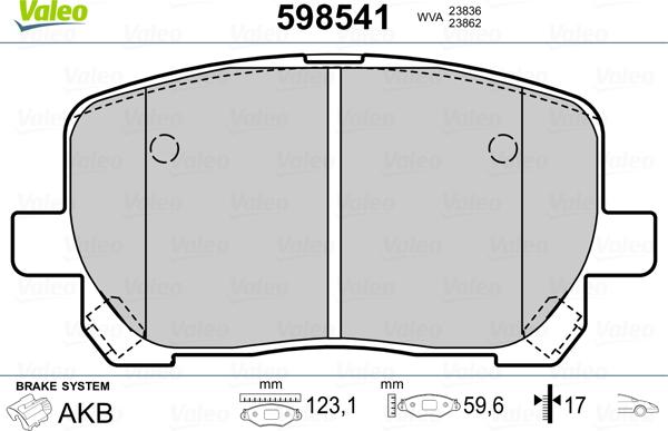 Valeo 598541 - Kit pastiglie freno, Freno a disco autozon.pro