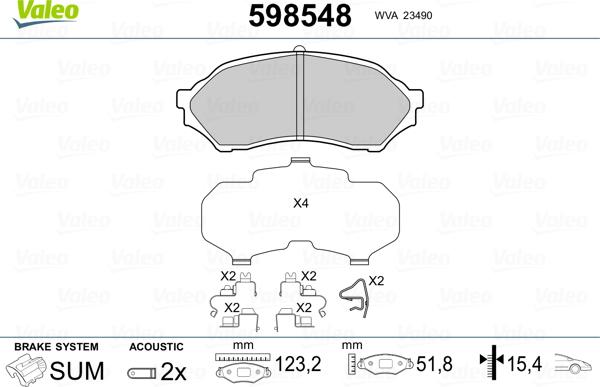 Valeo 598548 - Kit pastiglie freno, Freno a disco autozon.pro