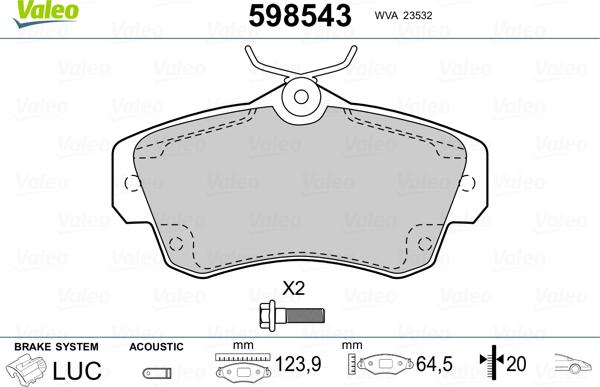 Valeo 598543 - Kit pastiglie freno, Freno a disco autozon.pro