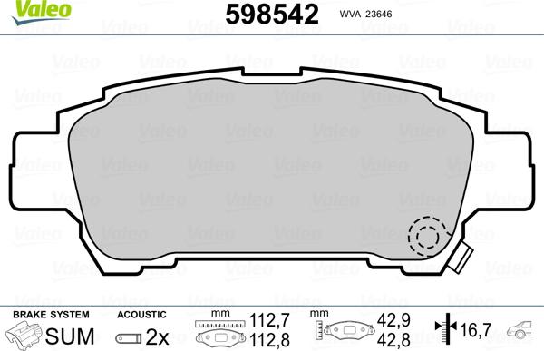 Valeo 598542 - Kit pastiglie freno, Freno a disco autozon.pro