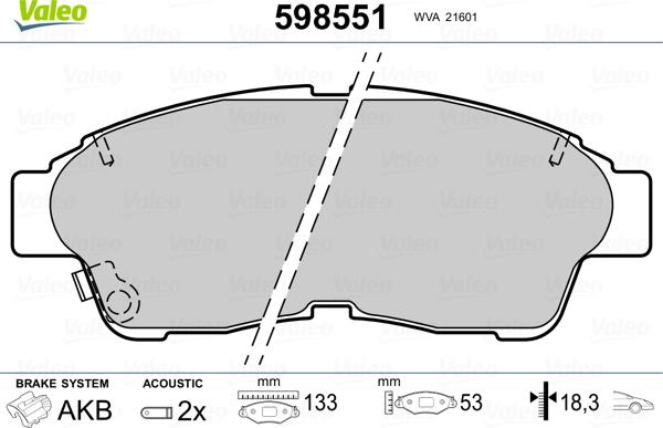 Valeo 598551 - Kit pastiglie freno, Freno a disco autozon.pro