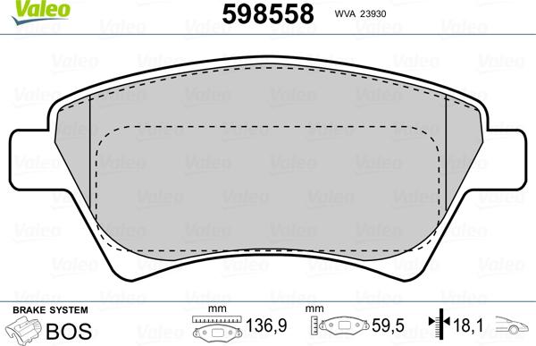 Valeo 598558 - Kit pastiglie freno, Freno a disco autozon.pro