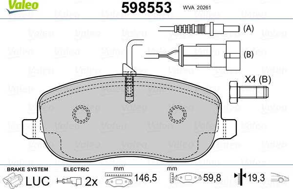 Valeo 598553 - Kit pastiglie freno, Freno a disco autozon.pro