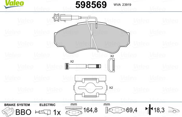 Valeo 598569 - Kit pastiglie freno, Freno a disco autozon.pro