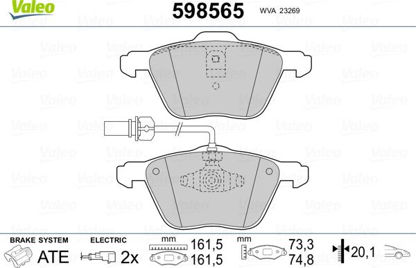 Valeo 598565 - Kit pastiglie freno, Freno a disco autozon.pro