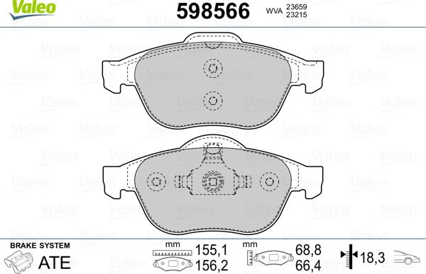 Valeo 598566 - Kit pastiglie freno, Freno a disco autozon.pro