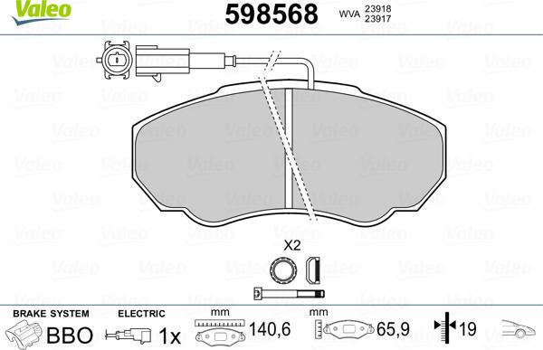 Valeo 598568 - Kit pastiglie freno, Freno a disco autozon.pro