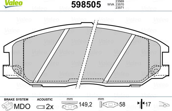 Valeo 598505 - Kit pastiglie freno, Freno a disco autozon.pro