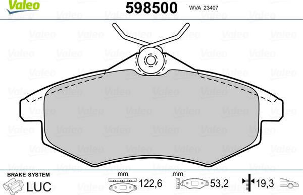 Valeo 598500 - Kit pastiglie freno, Freno a disco autozon.pro