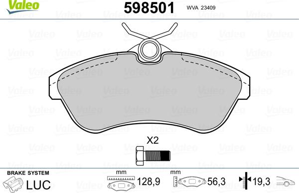 Valeo 598501 - Kit pastiglie freno, Freno a disco autozon.pro