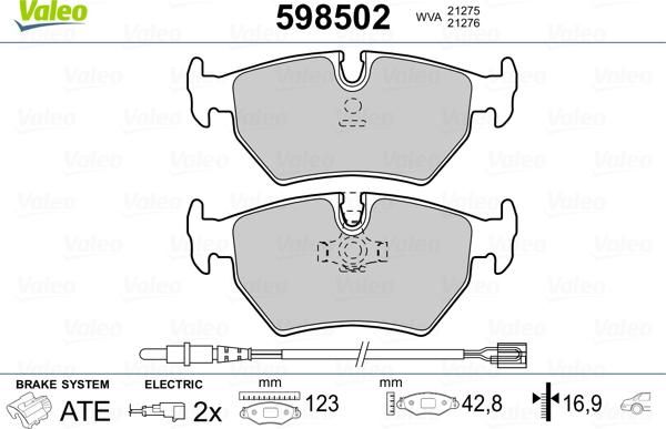 Valeo 598502 - Kit pastiglie freno, Freno a disco autozon.pro