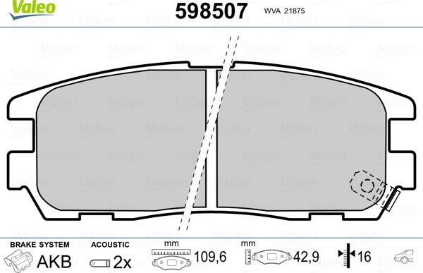 Valeo 598507 - Kit pastiglie freno, Freno a disco autozon.pro