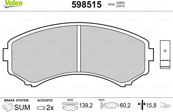 Valeo 598515 - Kit pastiglie freno, Freno a disco autozon.pro