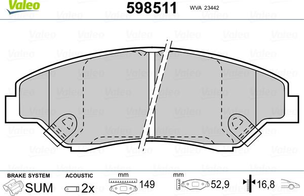 Valeo 598511 - Kit pastiglie freno, Freno a disco autozon.pro