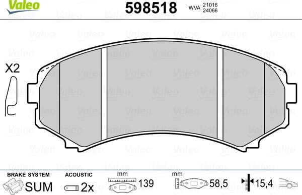 Valeo 598518 - Kit pastiglie freno, Freno a disco autozon.pro