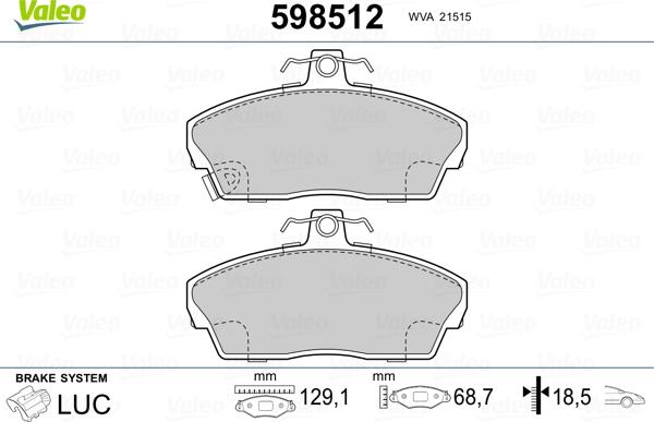 Valeo 598512 - Kit pastiglie freno, Freno a disco autozon.pro