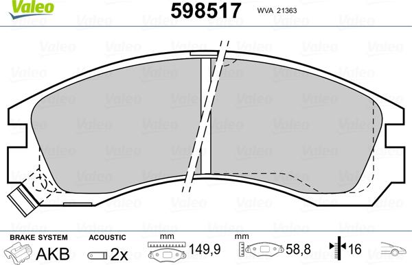 Valeo 598517 - Kit pastiglie freno, Freno a disco autozon.pro