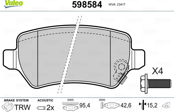 Valeo 598584 - Kit pastiglie freno, Freno a disco autozon.pro