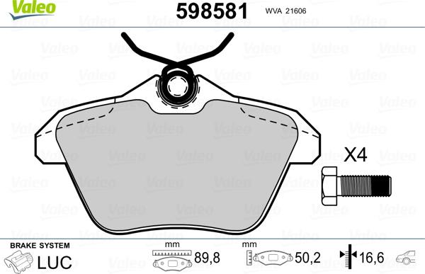 Valeo 598581 - Kit pastiglie freno, Freno a disco autozon.pro