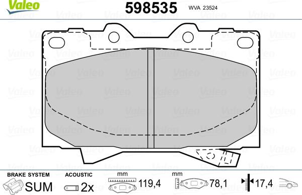 Valeo 598535 - Kit pastiglie freno, Freno a disco autozon.pro