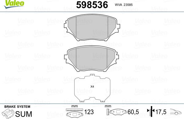 Valeo 598536 - Kit pastiglie freno, Freno a disco autozon.pro